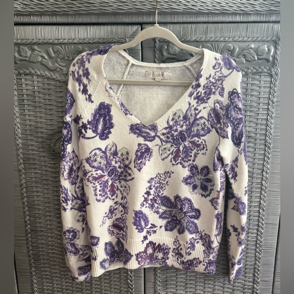 Loft Purple Floral Women's Sweater - Picture 1 of 5